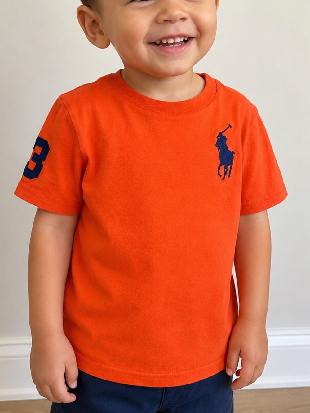Polo by Ralph Lauren Orange Tee with Navy Pony & Sleeve Number